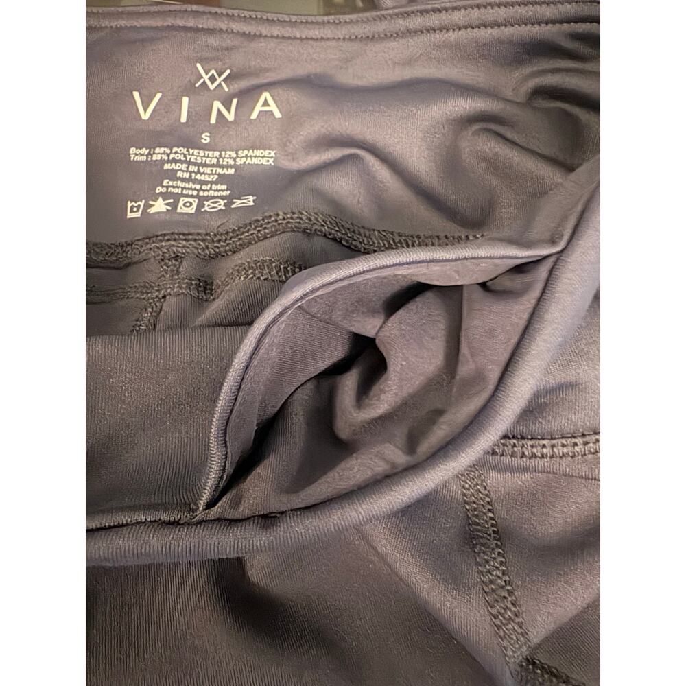NEW Vina Women’s Small Black Leggings Mesh Cutout Yoga Running Pocket NWT - Picture 3 of 8